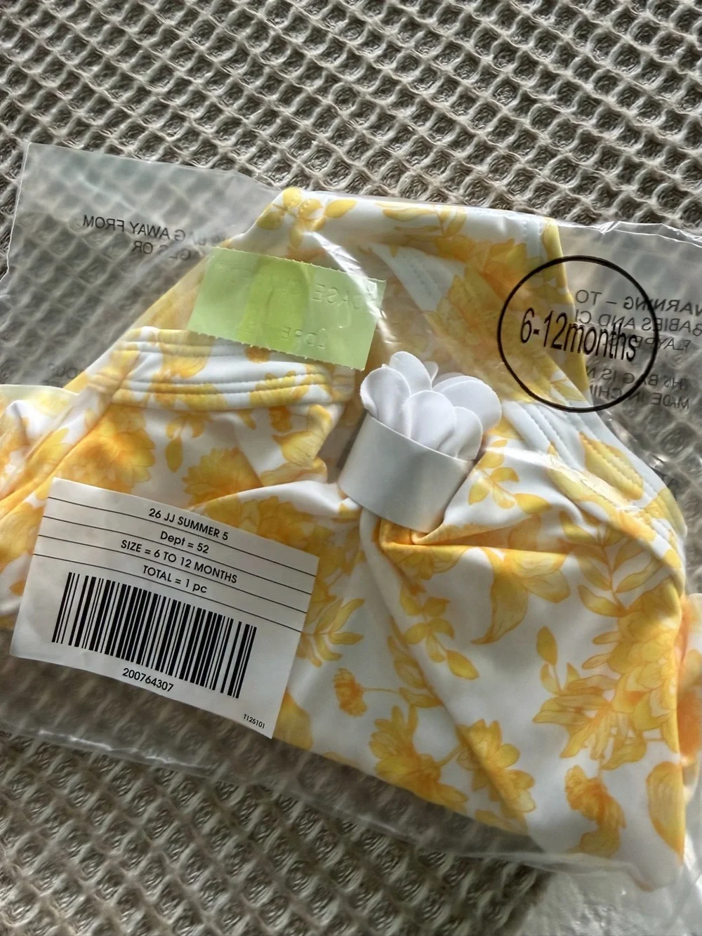 Janie and Jack yellow Floral Ruffle Baby Swimsuit size 6 to 12 months nwt one pi